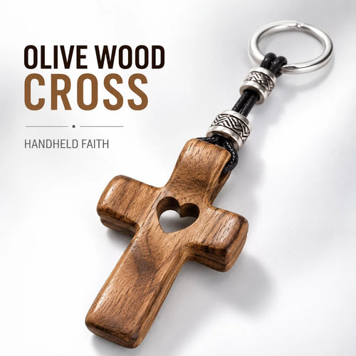 Olive Wood Cross Keychain