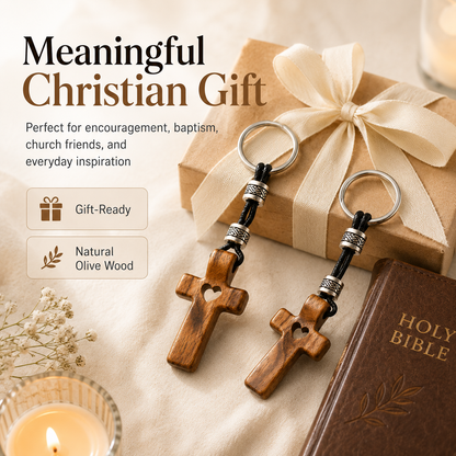 Olive Wood Cross Keychain