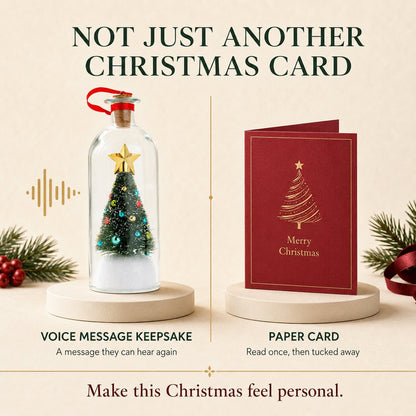 Voice message keepsake compared to an ordinary paper Christmas card