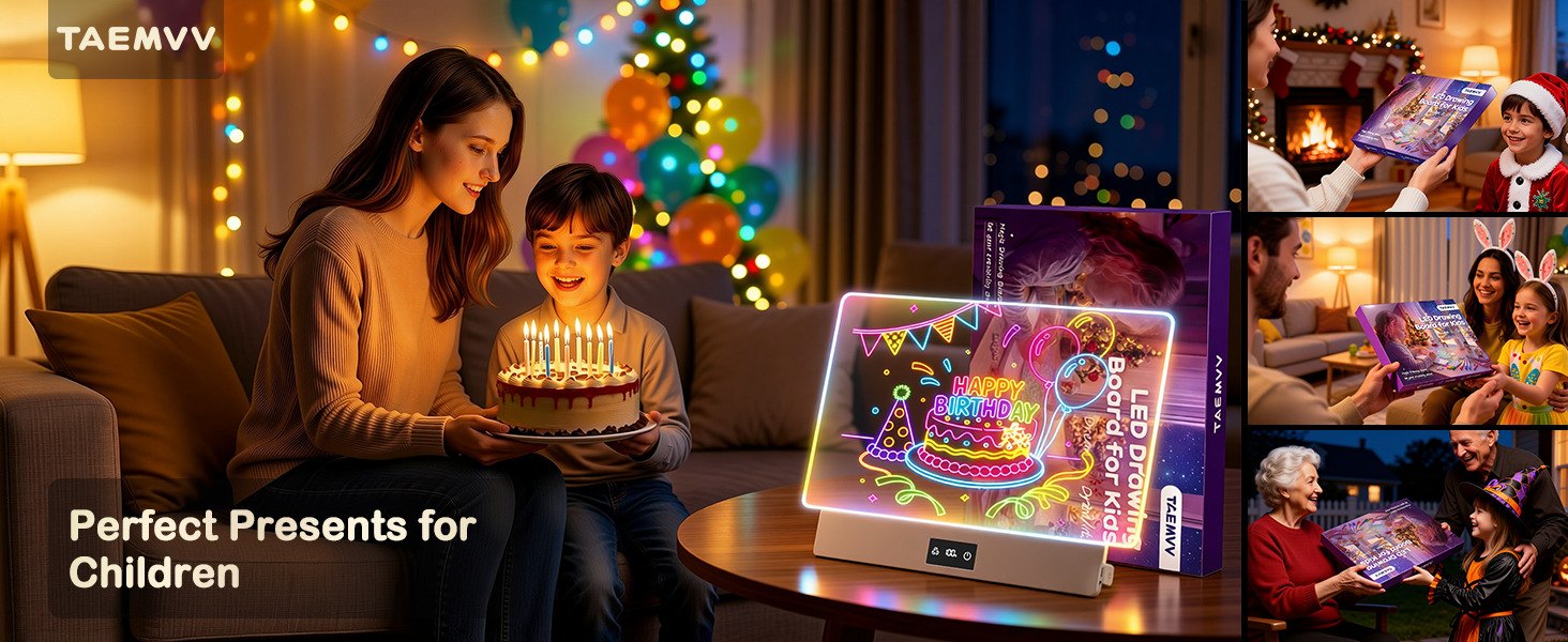Family gifting the LED drawing board at Christmas