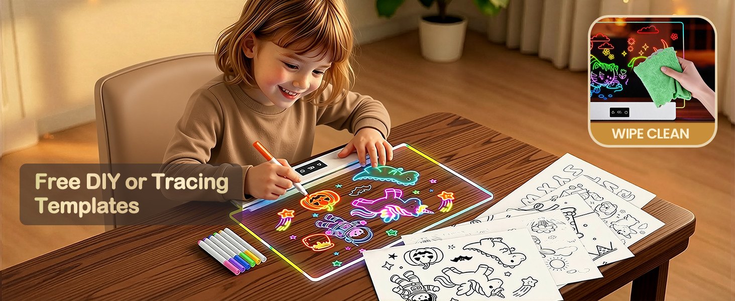Free DIY tracing templates included with the LED drawing board