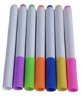 Seven neon liquid chalk markers in a row, LumiPens refill set