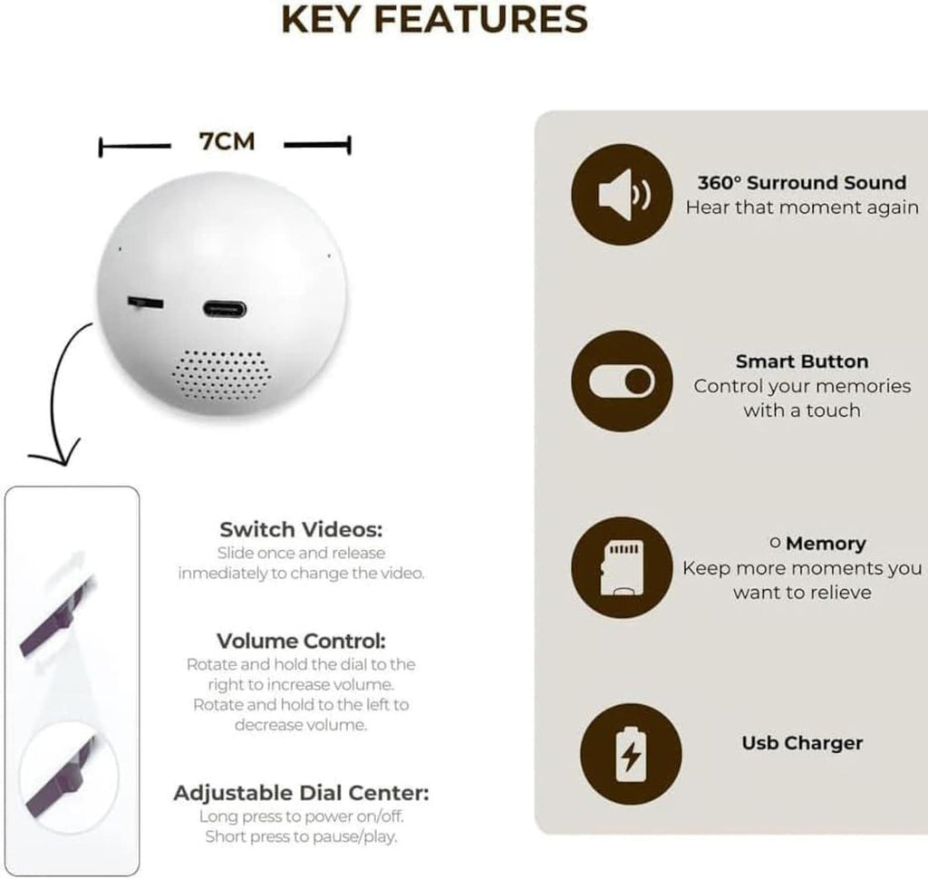 Key features: 360 surround sound, smart button, memory, USB charging